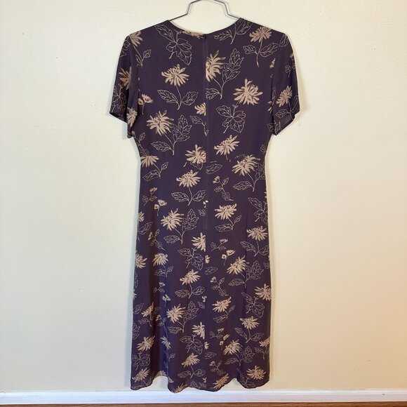 Isabella Bird Floral Midi Silk Dress Womens Med 10 Short Sleeve Purple Modest - Picture 7 of 8